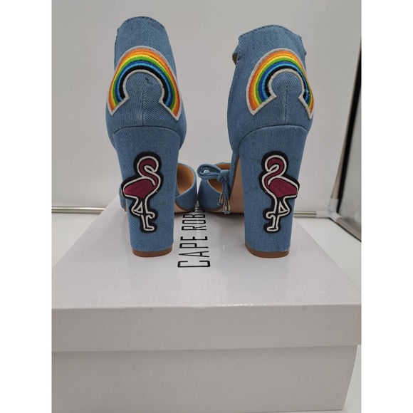 READ Cape Robbin Boho Western Denim Patches block high heel pointy toe Shoes 8.5 - Picture 5 of 10